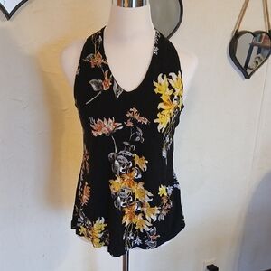 Cupio Black and Yellow Floral Tank Top